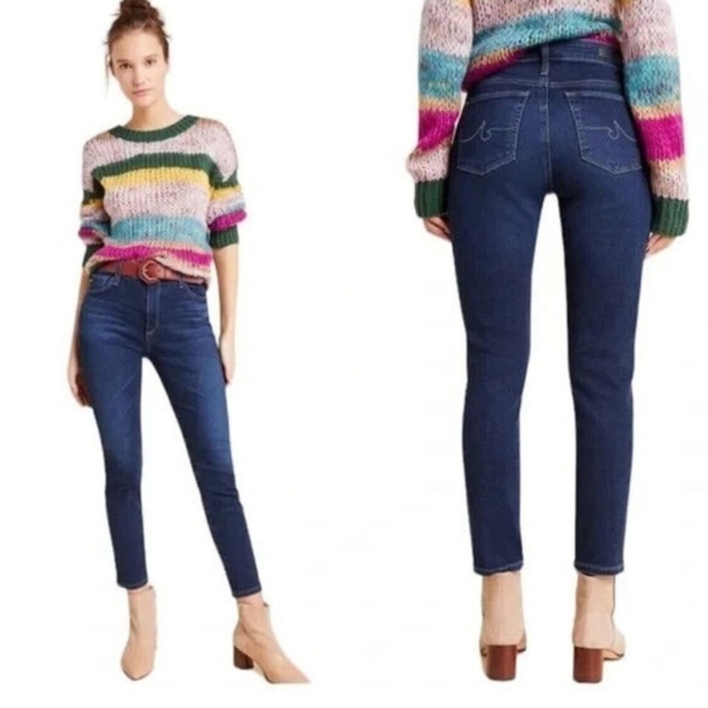 AG Anthropologie High Rise Stevie Ankle Jeans Dark Wash Slim Stretch 27R